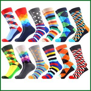 Men's Dress Socks 12 Pack, Combed Cotton, Novelty Geometric Patterns